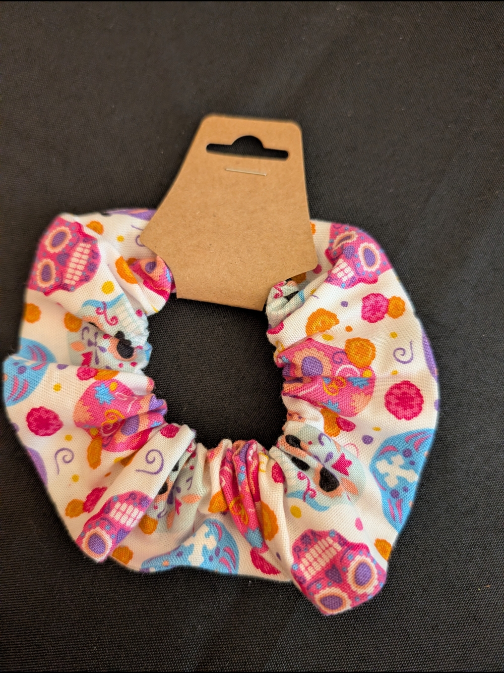 Hand Crafted Set Of 4 Multicolor Skull Scrunchies - Picture 4 of 5